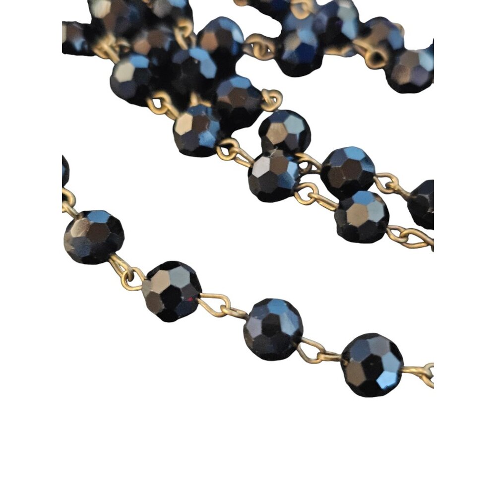 Long Black Crystal Bead Rope Necklace